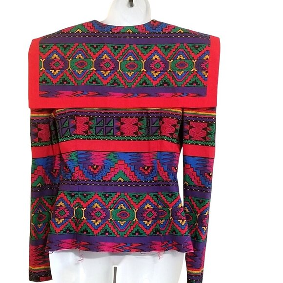 Leslie Lucks Blouse Jacket M Vintage Southwest Aztec Collar Button Up READ - Picture 6 of 16